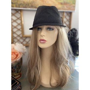Vintage Macys American Rag Black Shadow Pin Stripe Fedora Hat With‎ Black Strap